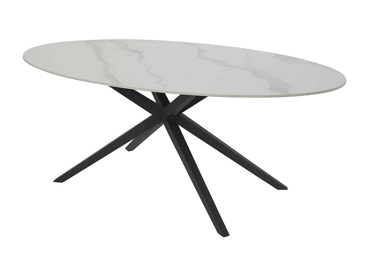 AUDREY - Table Céramique Imitation Marbre Blanc Pieds Étoile Métal Noir