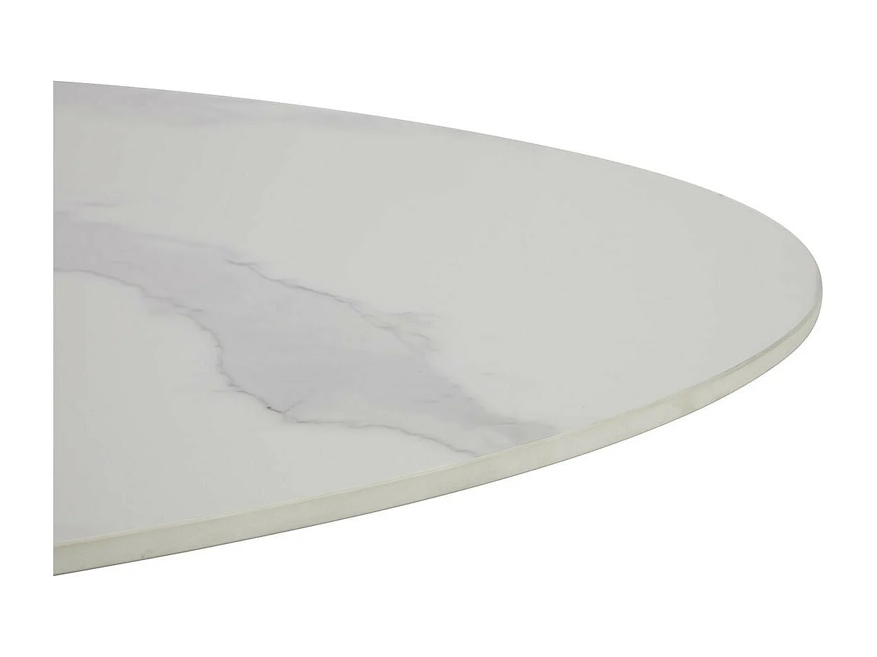 AUDREY - Table Céramique Imitation Marbre Blanc Pieds Étoile Métal Noir