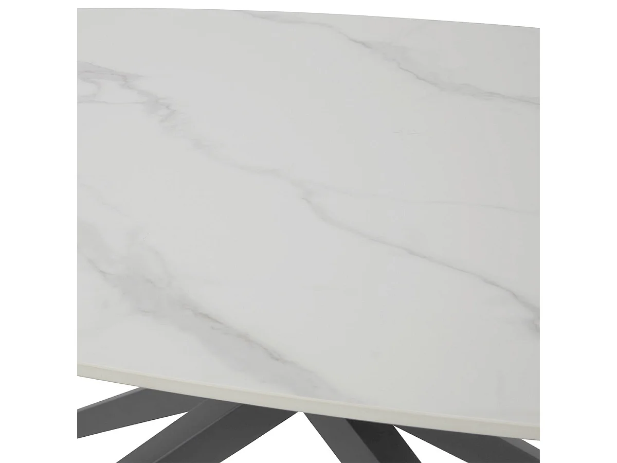 AUDREY - Table Céramique Imitation Marbre Blanc Pieds Étoile Métal Noir