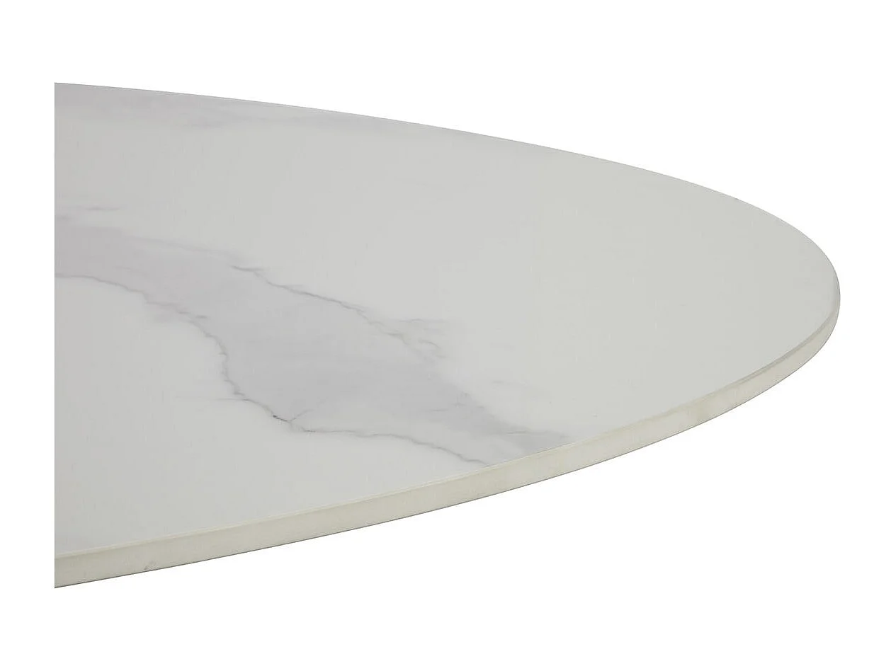 AUDREY - Table Céramique Imitation Marbre Blanc Pieds Étoile Métal Noir