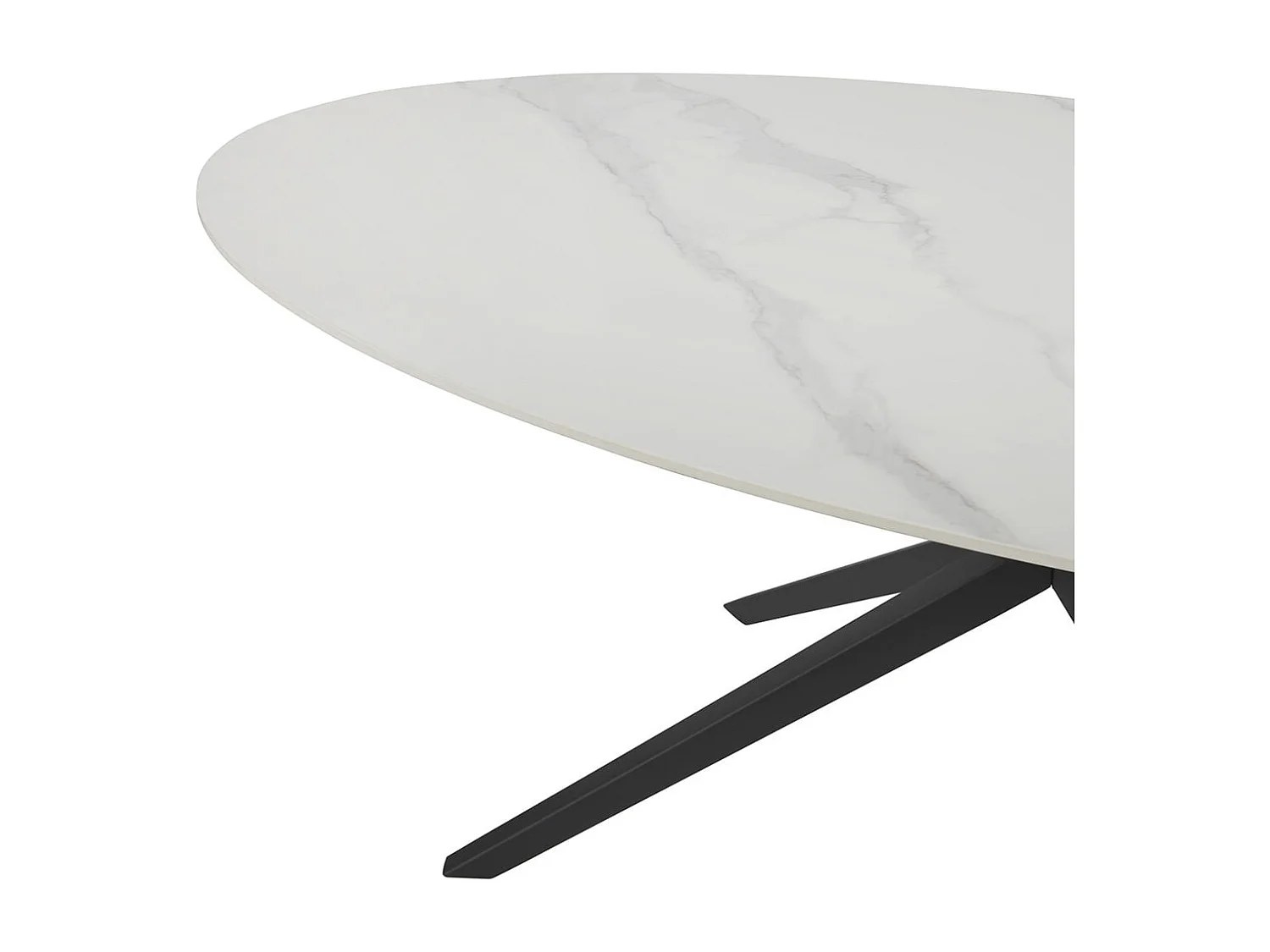 AUDREY - Table Céramique Imitation Marbre Blanc Pieds Étoile Métal Noir