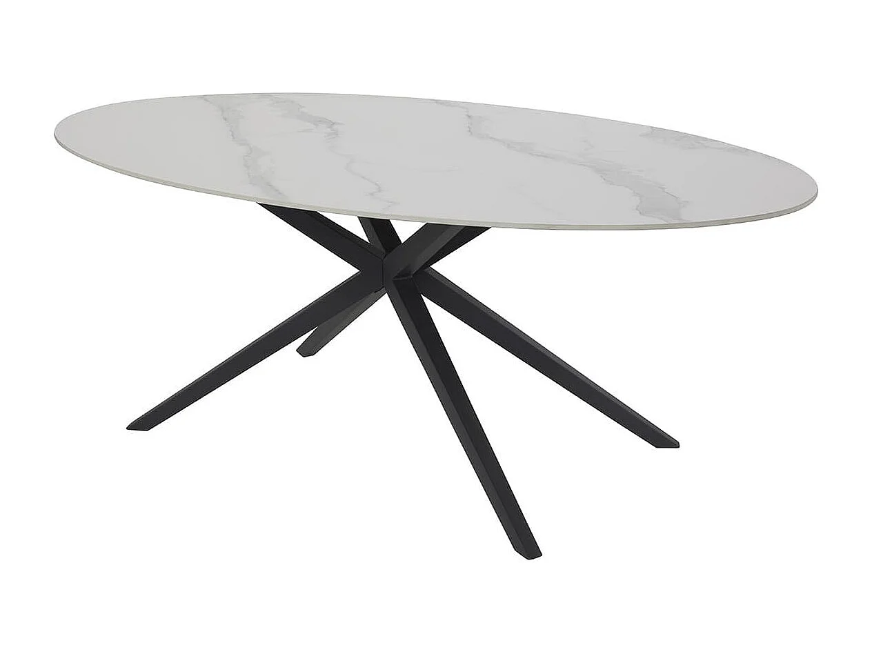 AUDREY - Table Céramique Imitation Marbre Blanc Pieds Étoile Métal Noir