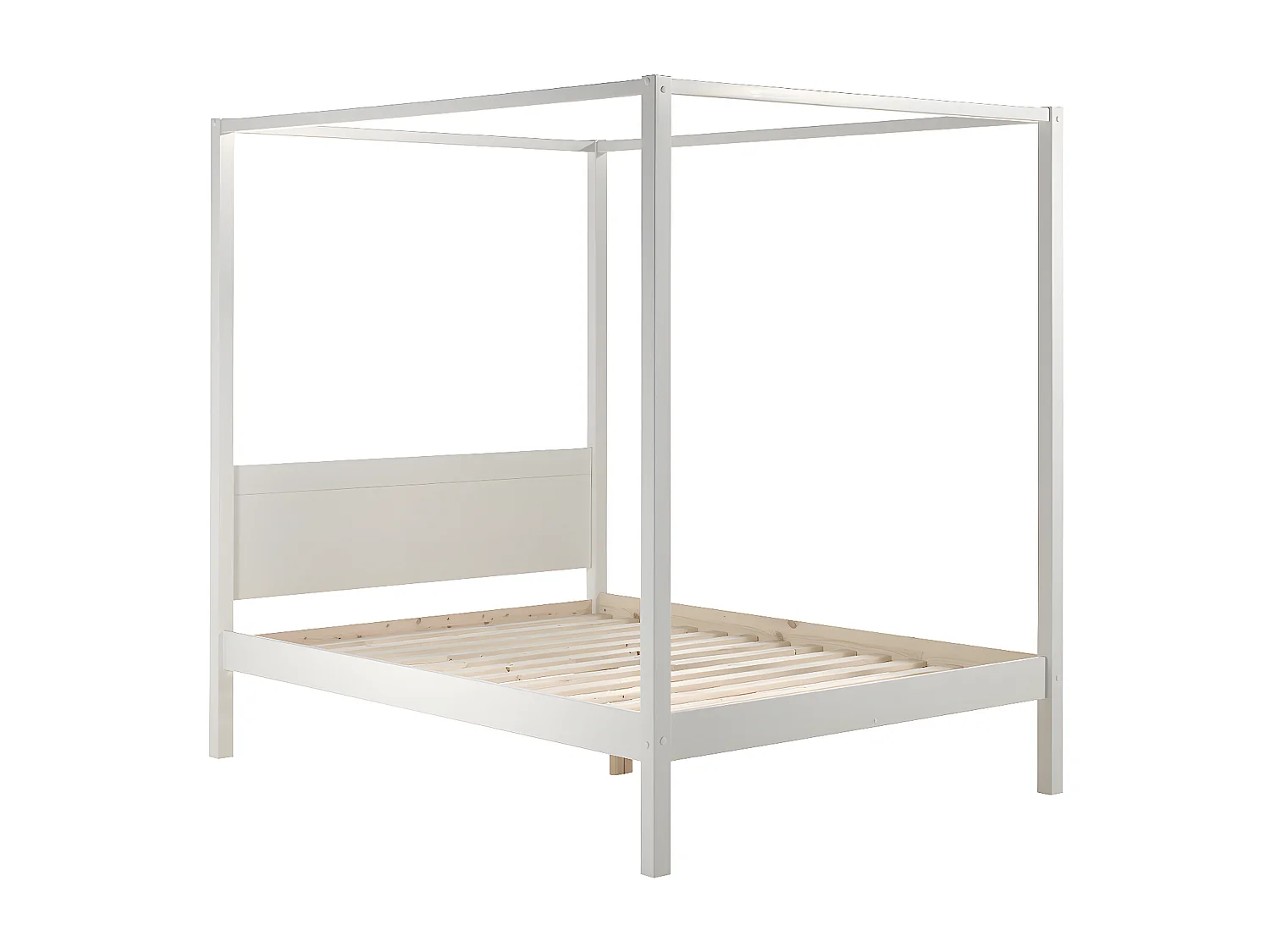 ALCOVE - Lit Baldaquin en Pin Laqué Blanc 140x200cm