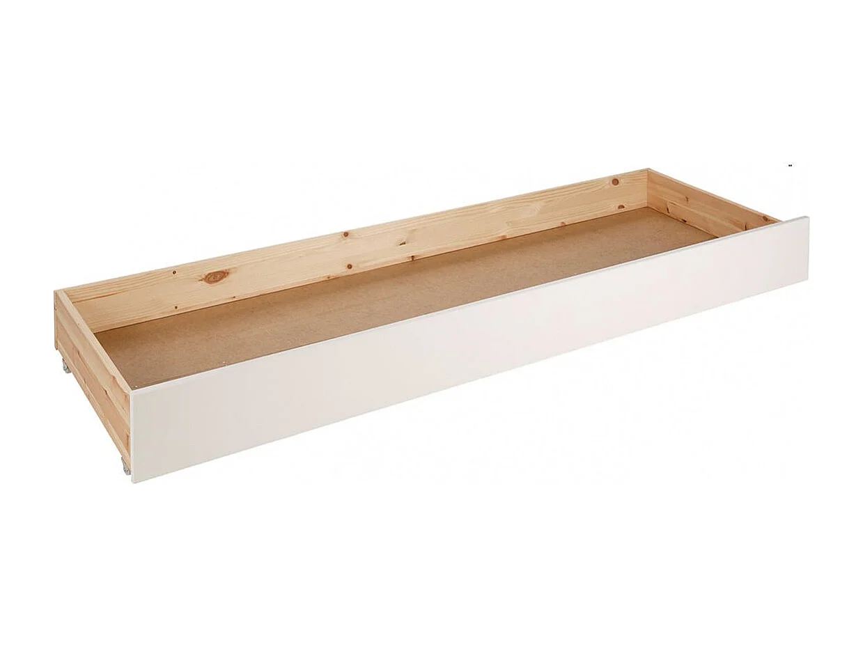 VIVIEN - Lit Extensible 90x200cm en Pin Laqué Blanc avec Tiroir