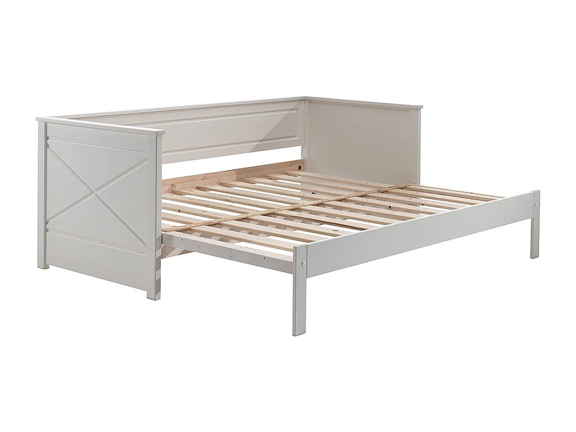 VIVIEN - Lit Extensible 90x200cm en Pin Laqué Blanc avec Tiroir