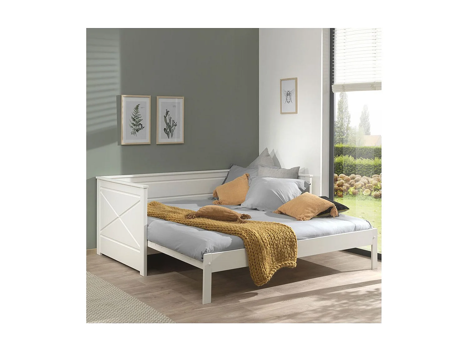 VIVIEN - Lit Extensible 90x200cm en Pin Laqué Blanc