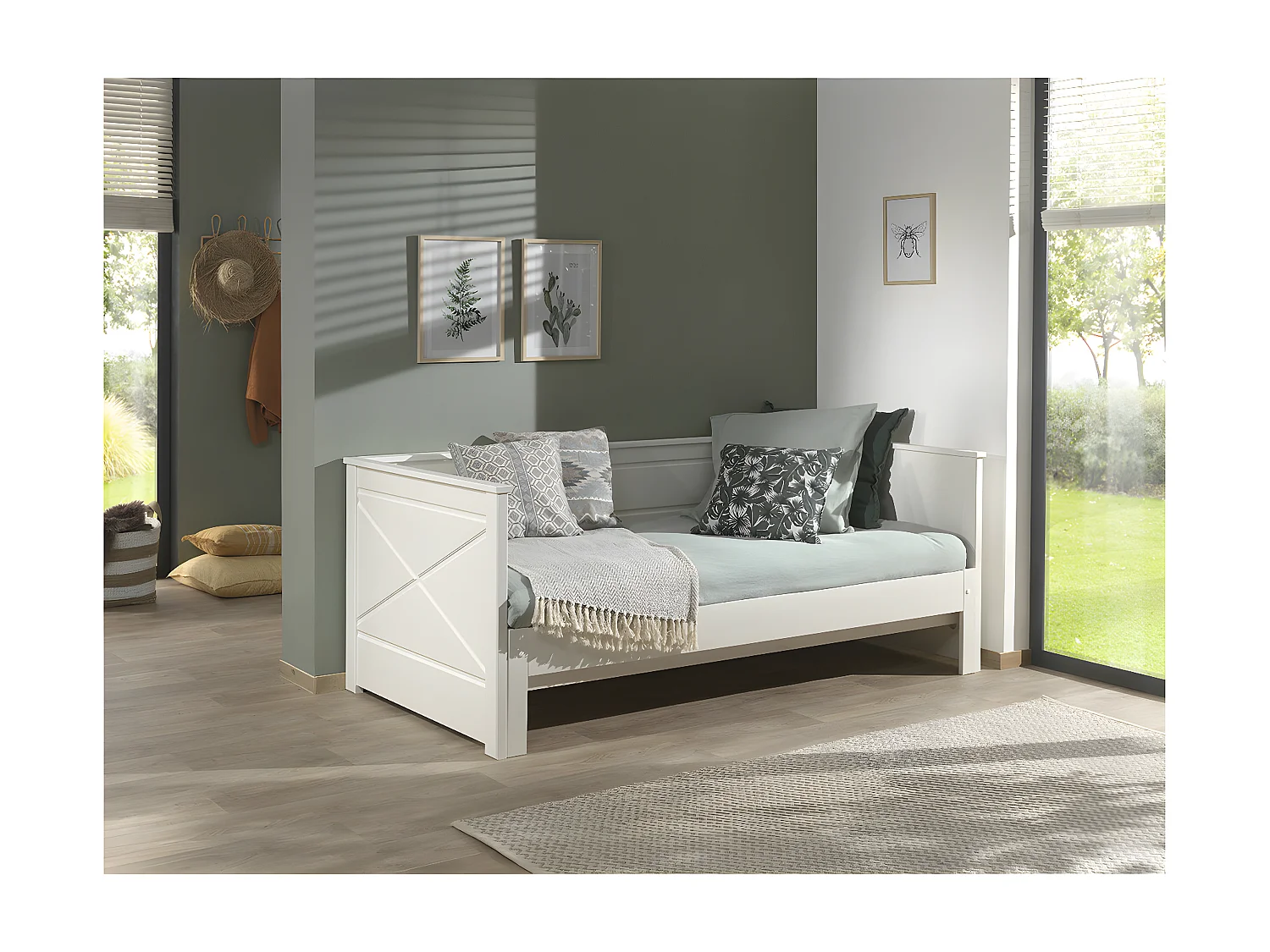 VIVIEN - Lit Extensible 90x200cm en Pin Laqué Blanc