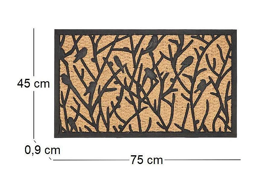 Paillasson en fibres de coco et caoutchouc avec motifs 75 x 45 cm Oiseau