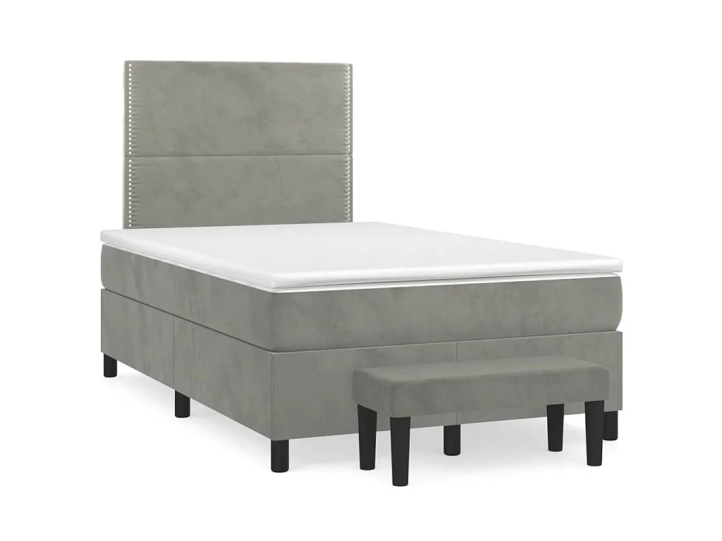 Lit à sommier tapissier et matelas Gris clair 120x200cm Velours