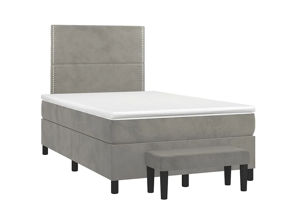 Lit à sommier tapissier et matelas Gris clair 120x200cm Velours
