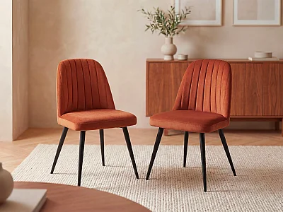 Lot de 2 chaises en velours et métal noir - Terracotta - ELEANA