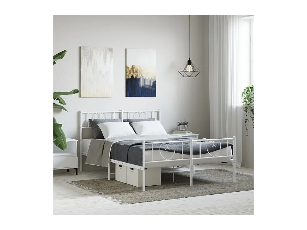 Cadre de lit métal avec tête de lit/pied de lit blanc 120x190cm