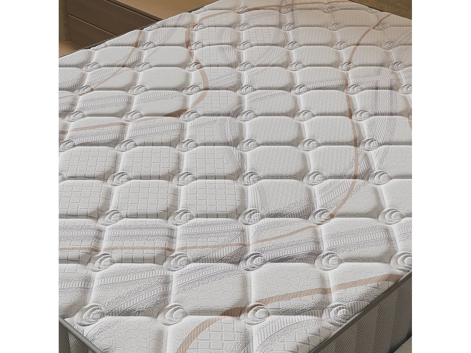 Ensemble matelas + lit 180x200 cm, matelas 22cm mousse, accueil latex, lit à lattes en bois, tissu gris