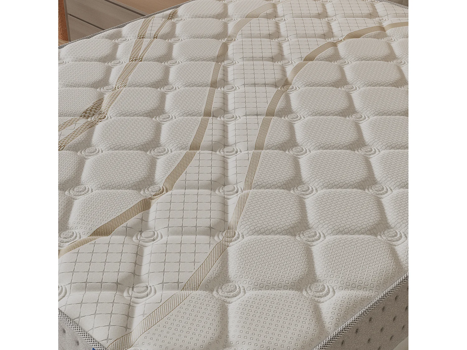 Ensemble Matelas + lit 160x200 cm, Matelas 25cm ressorts ensachés, accueil mousse, lit à lattes en bois, tissu blanc