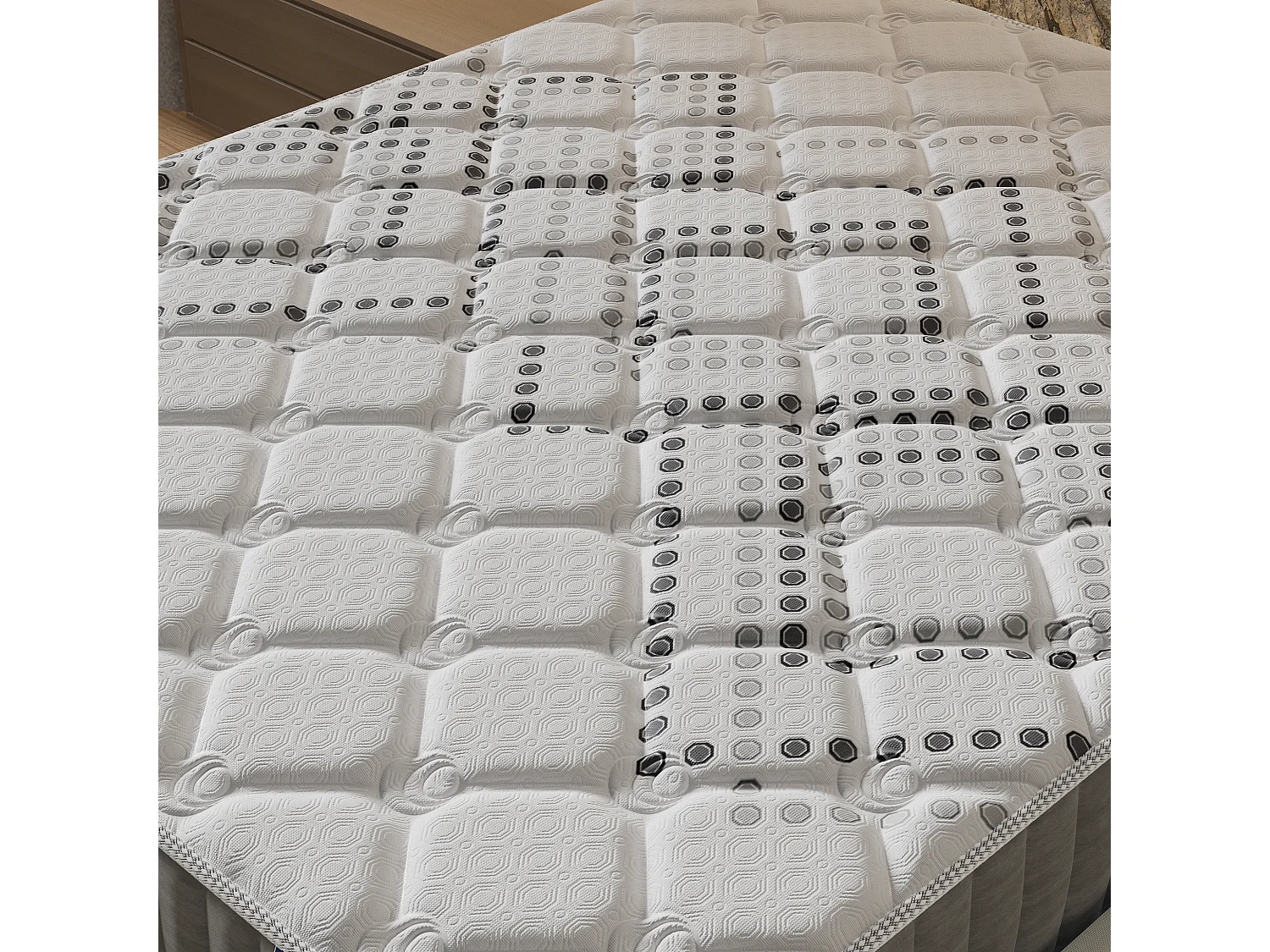 Ensemble Matelas + lit 90x190 cm, Matelas 20cm ressorts ensachés, accueil mousse, lit à lattes en bois, tissu gris