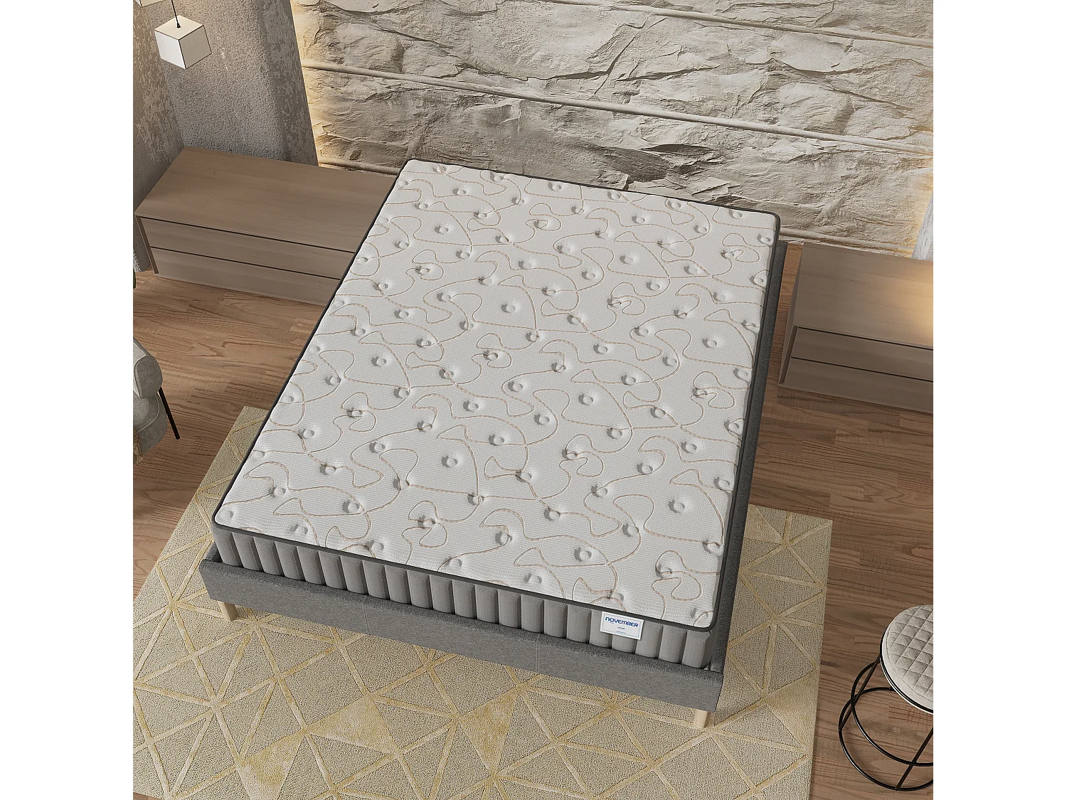 Ensemble matelas mémoire de forme + sommier 180x200cm, Matelas 16cm d’épaisseur et sommier tissu gris