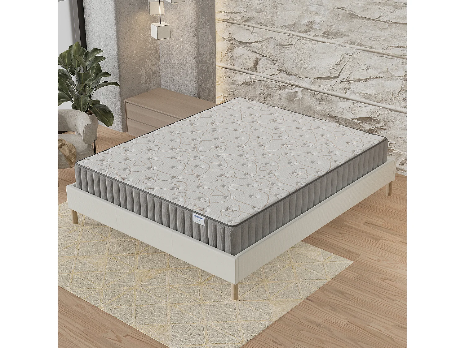 Ensemble matelas mémoire de forme + sommier 120x190cm, Matelas 22cm d’épaisseur et sommier tissu blanc