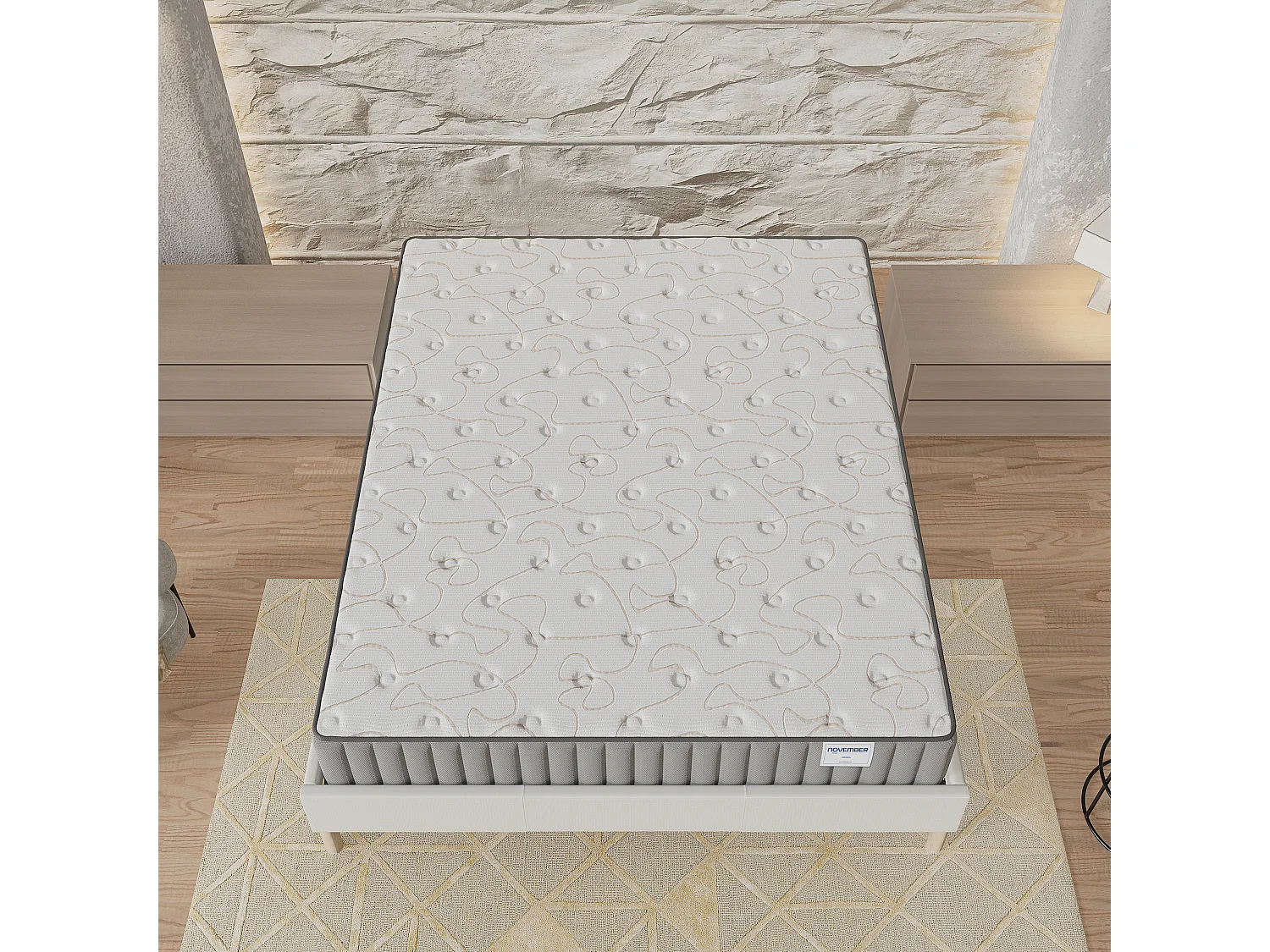 Ensemble matelas mémoire de forme + sommier 120x190cm, Matelas 22cm d’épaisseur et sommier tissu blanc