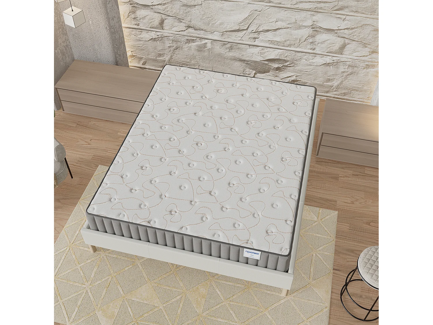 Ensemble matelas mémoire de forme + sommier 120x190cm, Matelas 22cm d’épaisseur et sommier tissu blanc