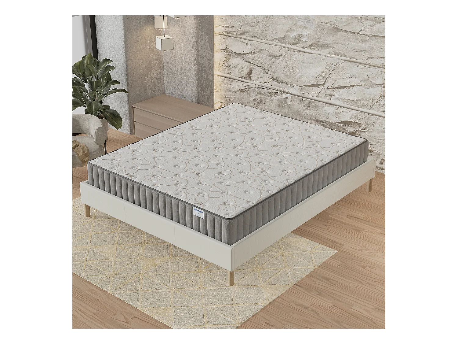 Ensemble matelas mémoire de forme + sommier 90x190cm, Matelas 22cm d’épaisseur et sommier tissu blanc