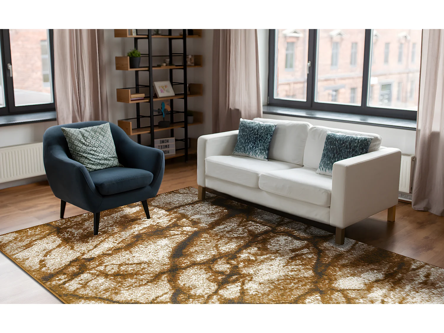 Tapijt BCF Morad MARMUR marmer - beige / grijs goud 60x110 cm