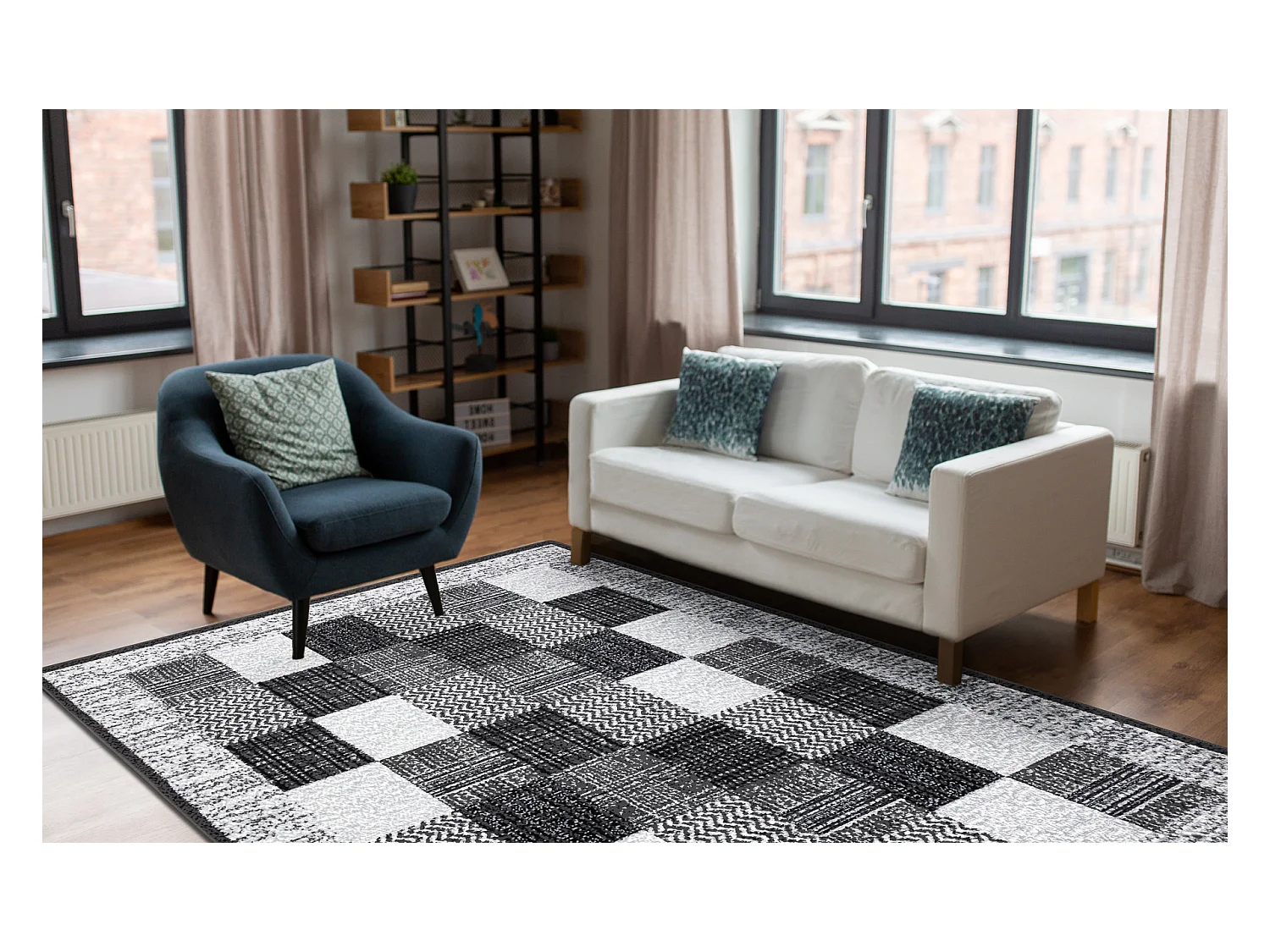 BCF Tapis Morad RAFIA Rectangles, géométrique - gris 60x110 cm