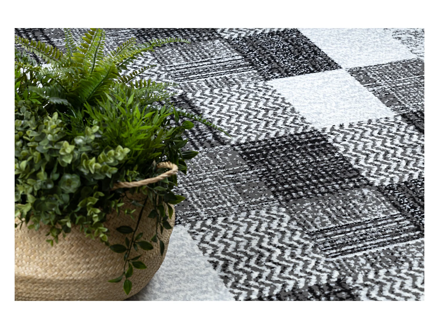 BCF Tapis Morad RAFIA Rectangles, géométrique - gris 60x110 cm