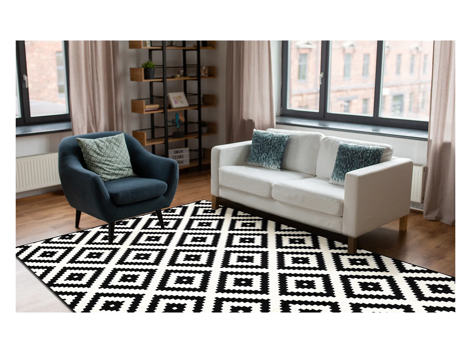 Tapijt BCF Morad RUTA diamanten, geometrisch - zwart / room 140x200 cm