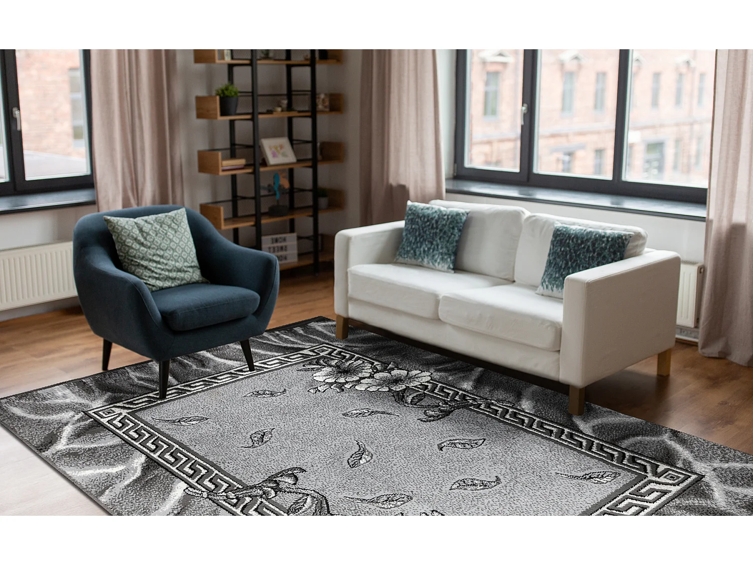 BCF Rug Morad TRIO fleurs, feuilles classique - gris 140x200 cm