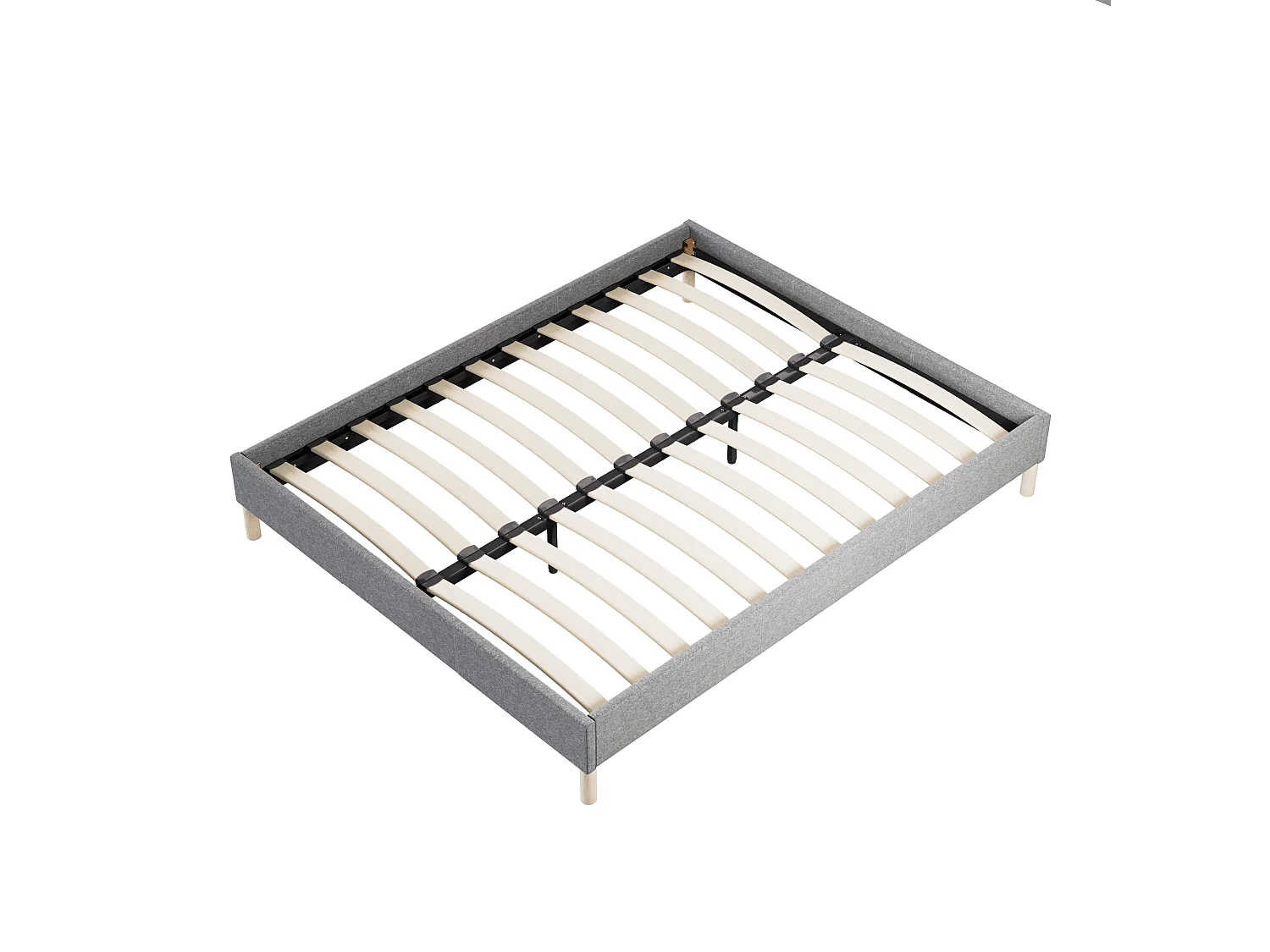 Sommier 180x200 cm, Revêtement en tissu Gris, Pieds en bois