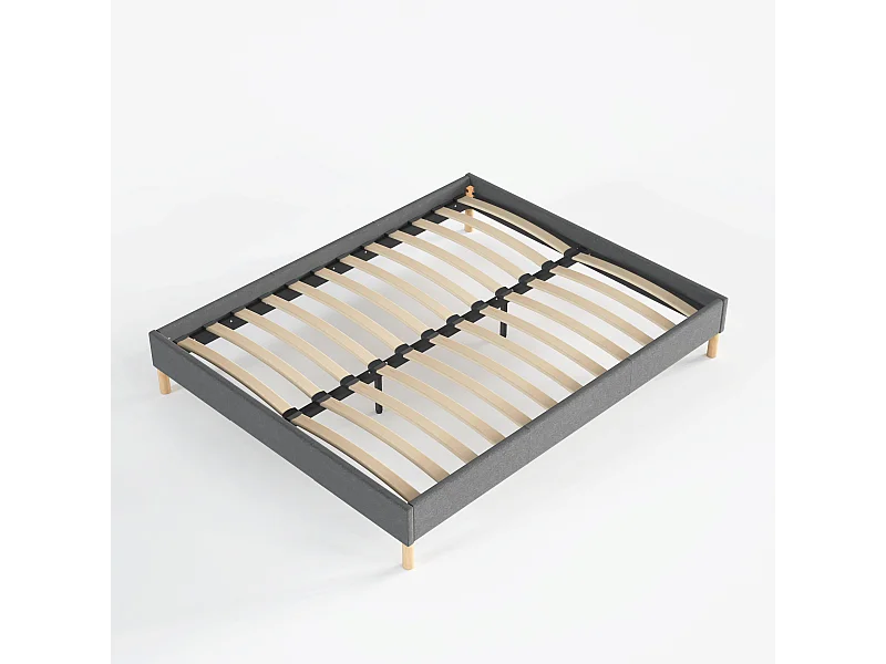 Sommier 180x200 cm, Revêtement en tissu Gris, Pieds en bois