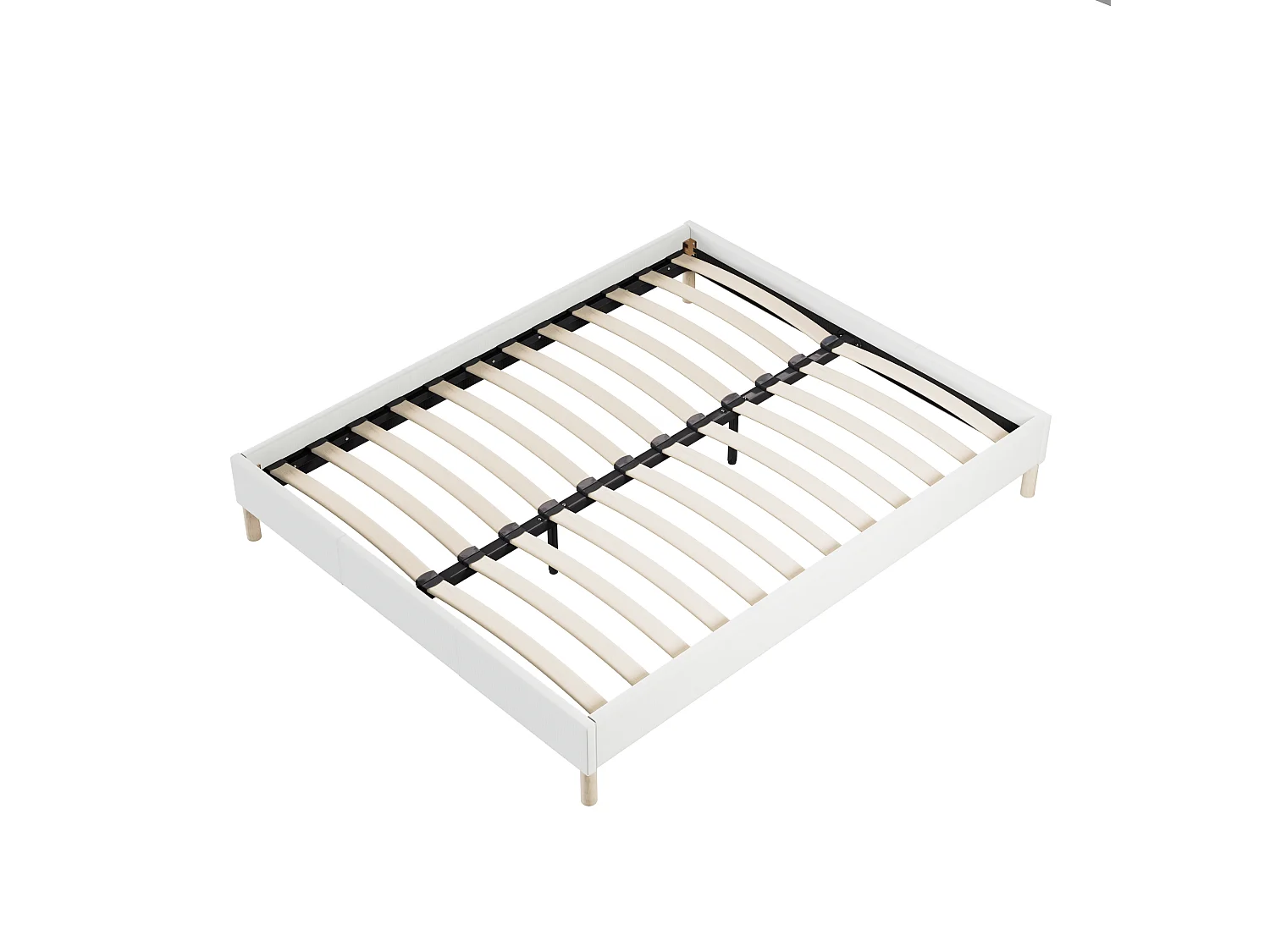 Sommier 120x190 cm, Revêtement en tissu Blanc Crème, Pieds en bois