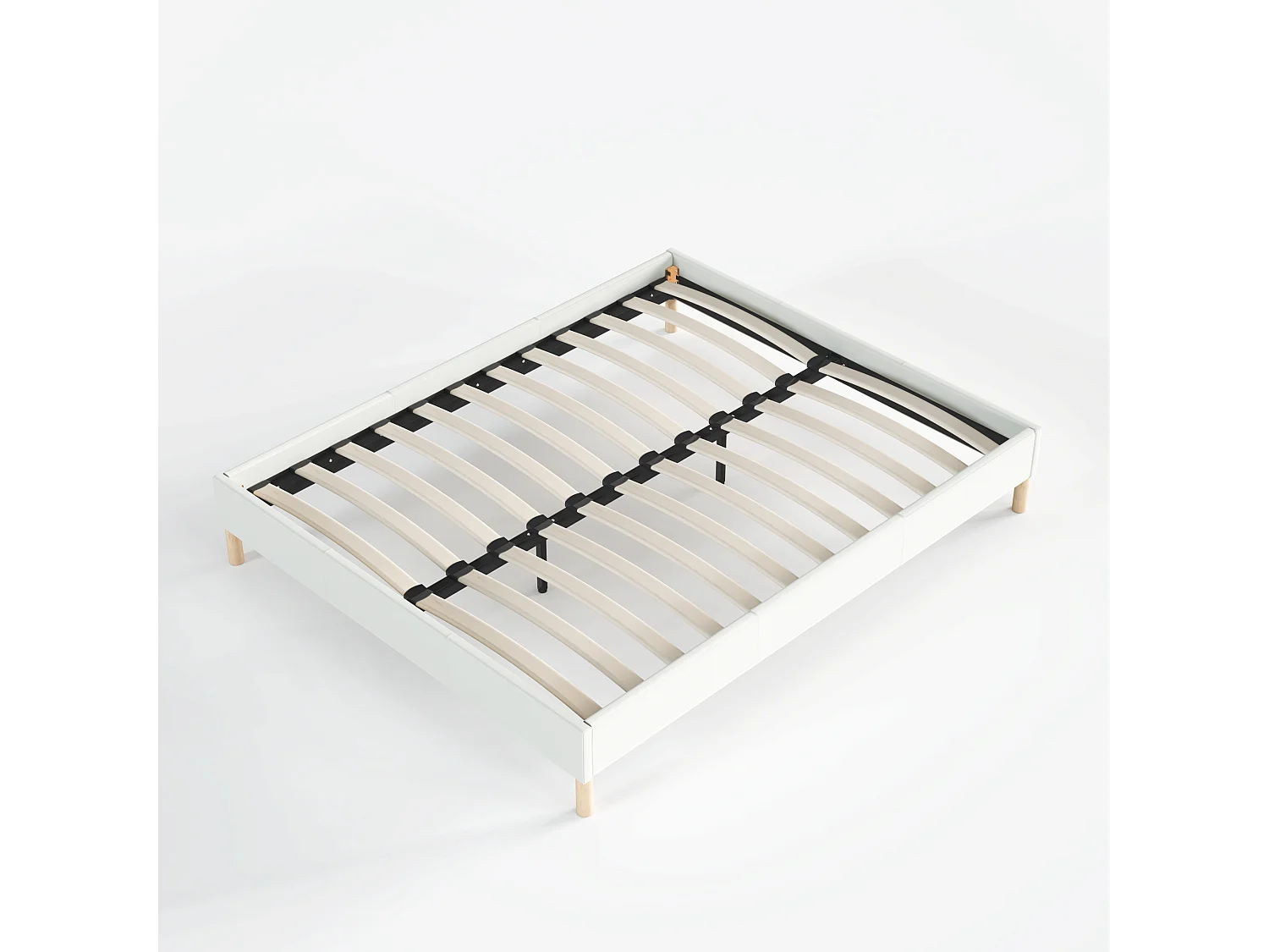 Sommier 160x200 cm, Revêtement en tissu Blanc Crème, Pieds en bois