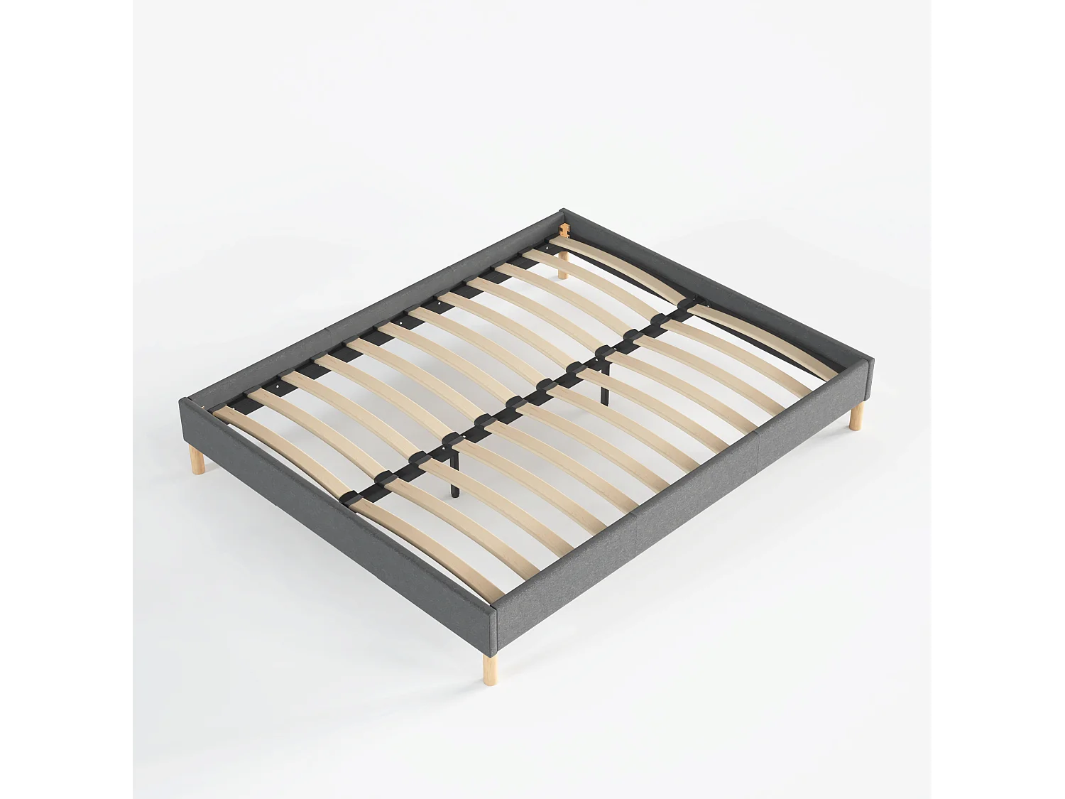 Sommier 140x200 cm, Revêtement en tissu Gris, Pieds en bois