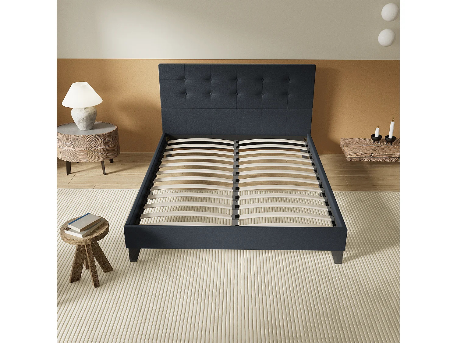 Lit 160x200 cm avec tête de lit similicuir couleur noir