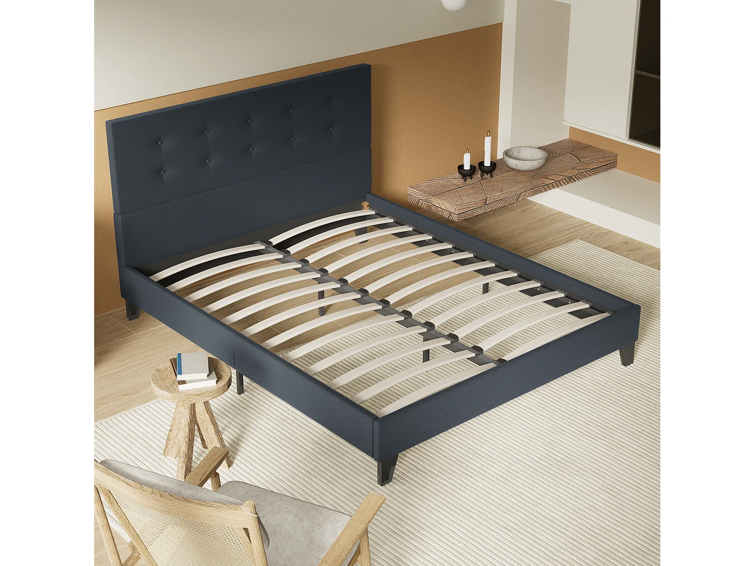 Lit 160x200 cm avec tête de lit similicuir couleur noir