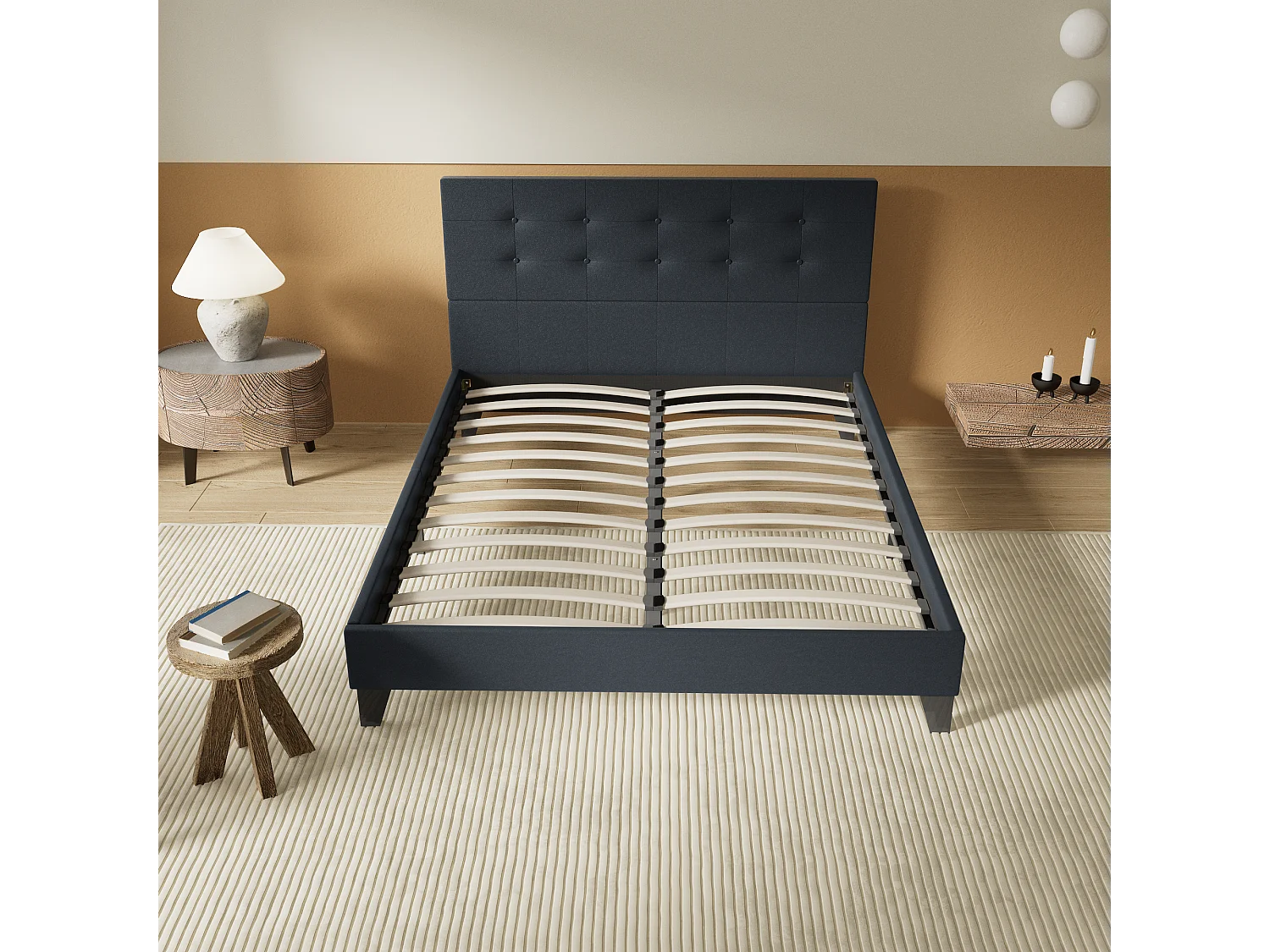 Lit 160x200 cm avec tête de lit similicuir couleur noir