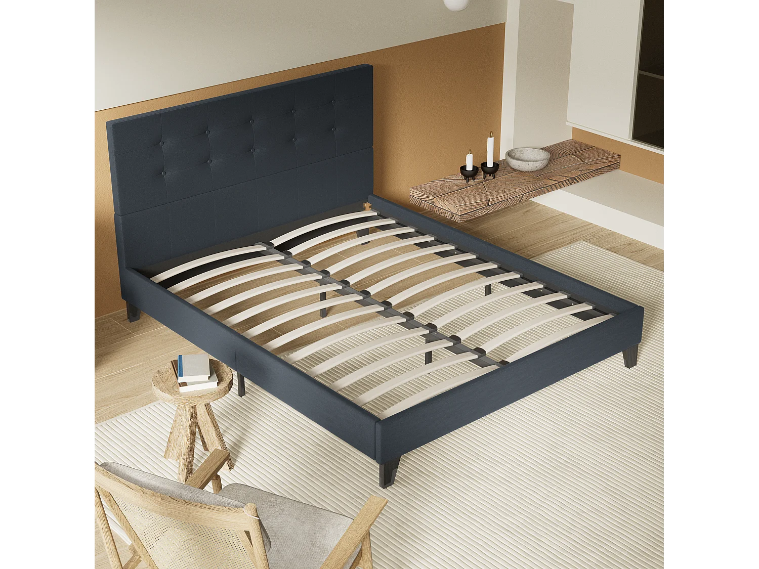 Lit 160x200 cm avec tête de lit similicuir couleur noir