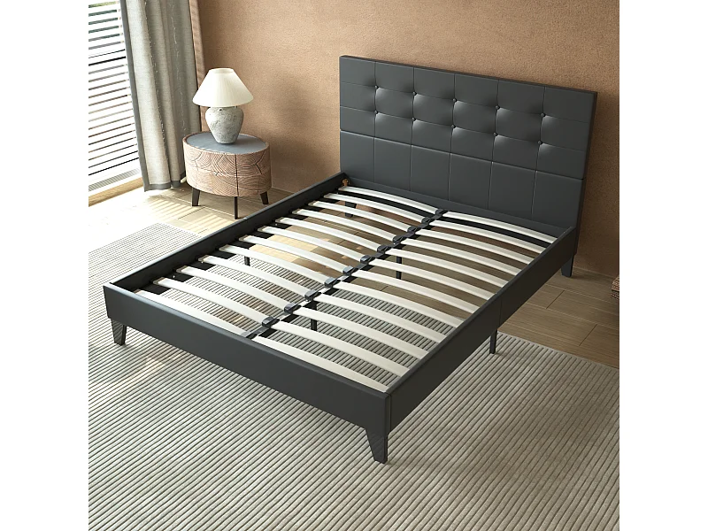 Lit 160x200 cm avec tête de lit similicuir couleur noir