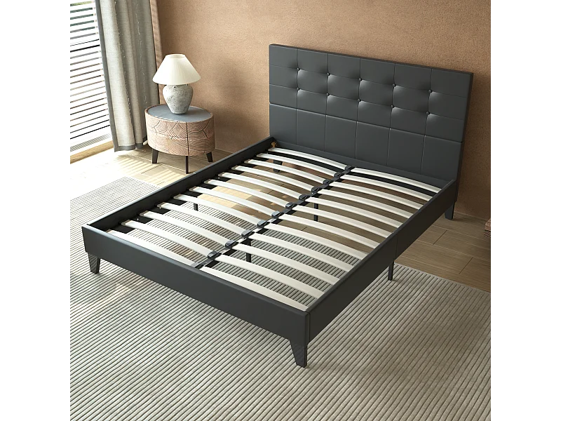 Lit 160x200 cm avec tête de lit similicuir couleur noir