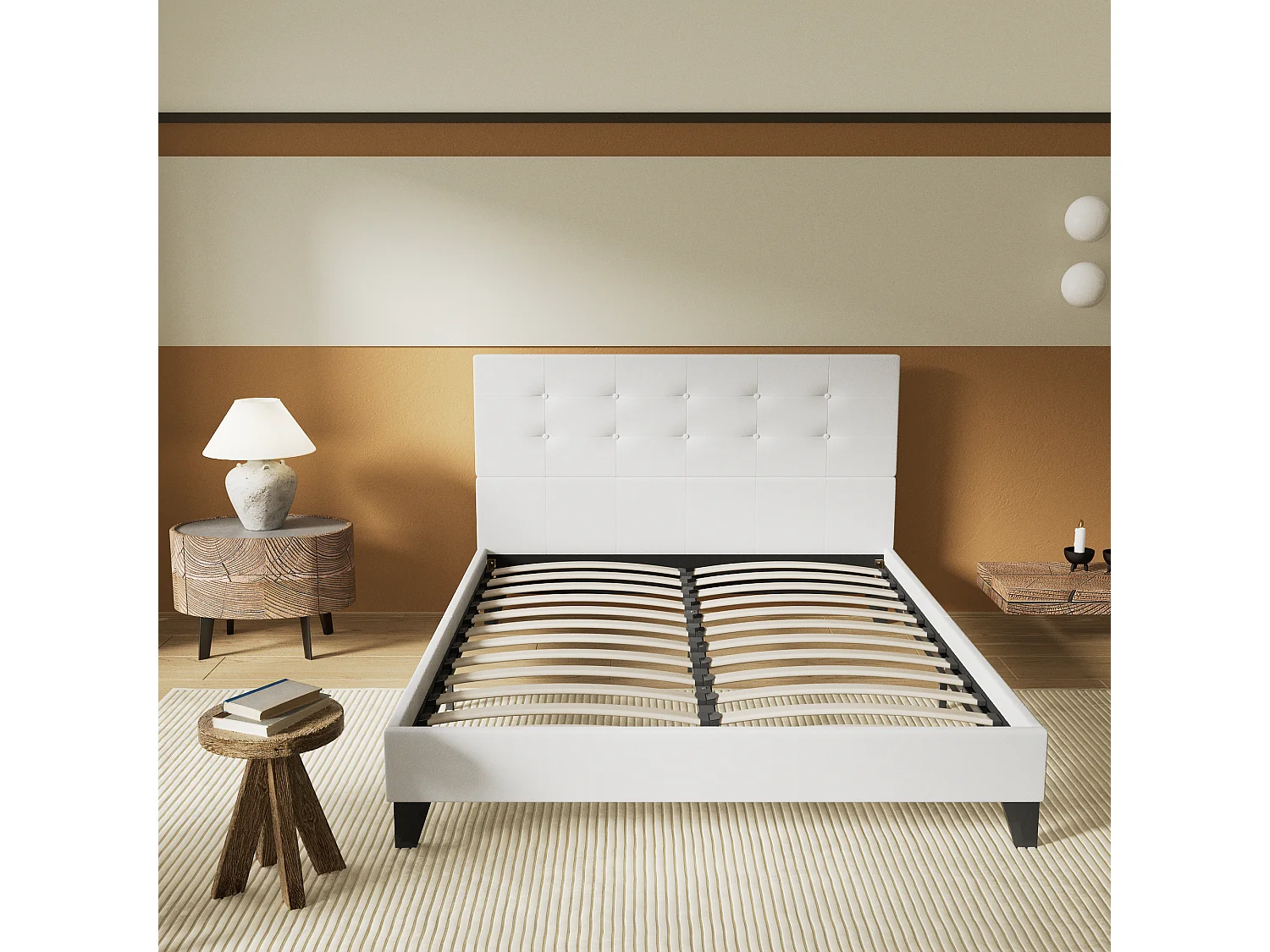 Lit 140x190 cm avec tête de lit similicuir couleur blanc