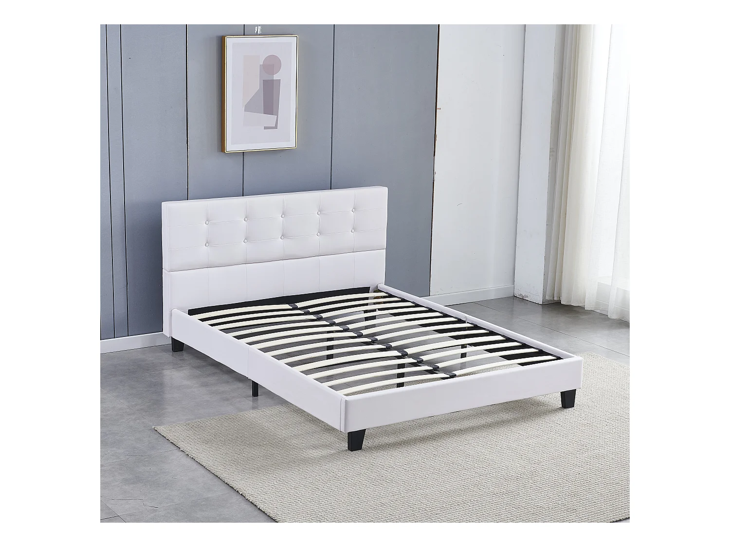 Lit 140x190 cm avec tête de lit similicuir couleur blanc