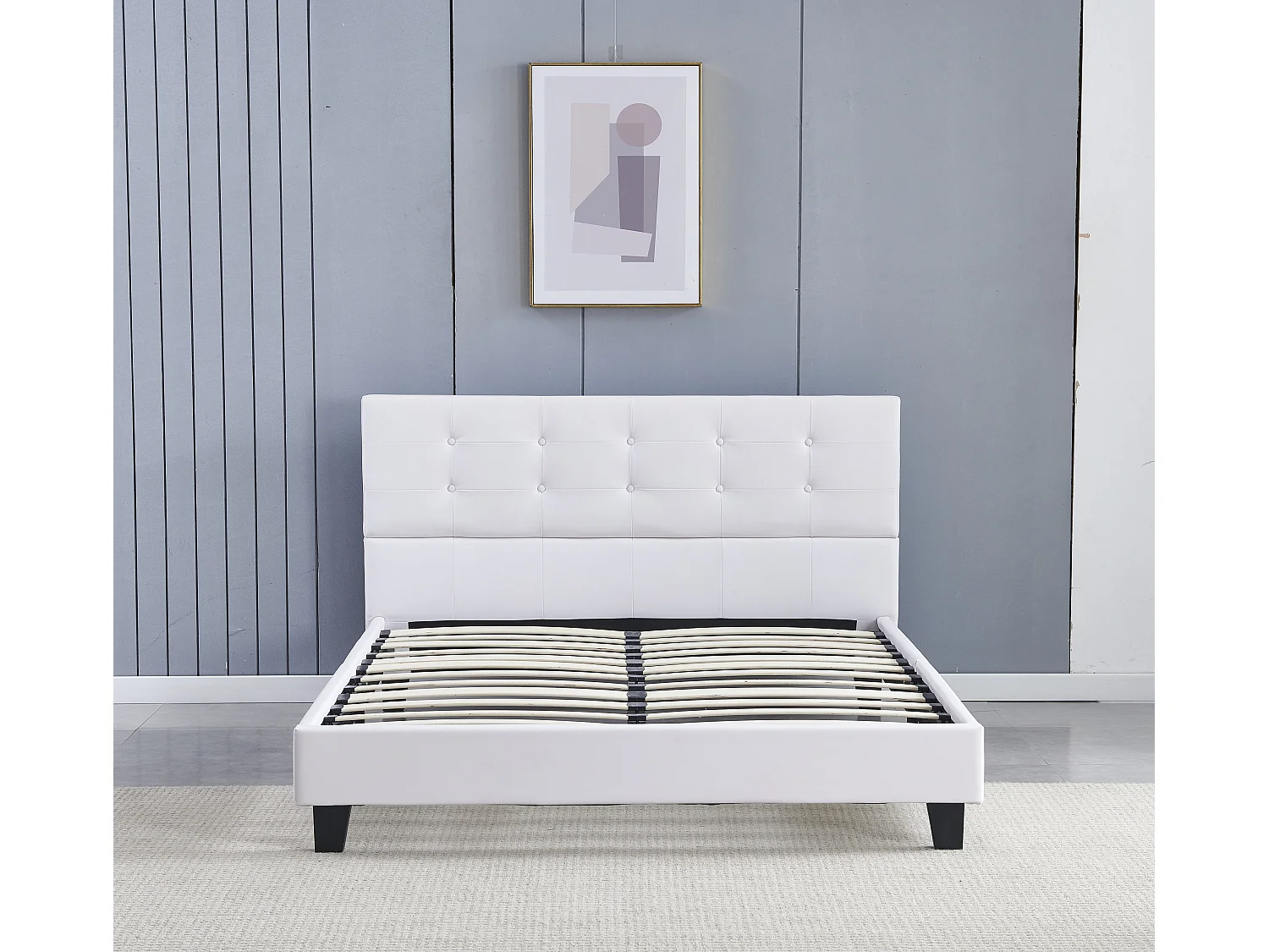 Lit 140x190 cm avec tête de lit similicuir couleur blanc