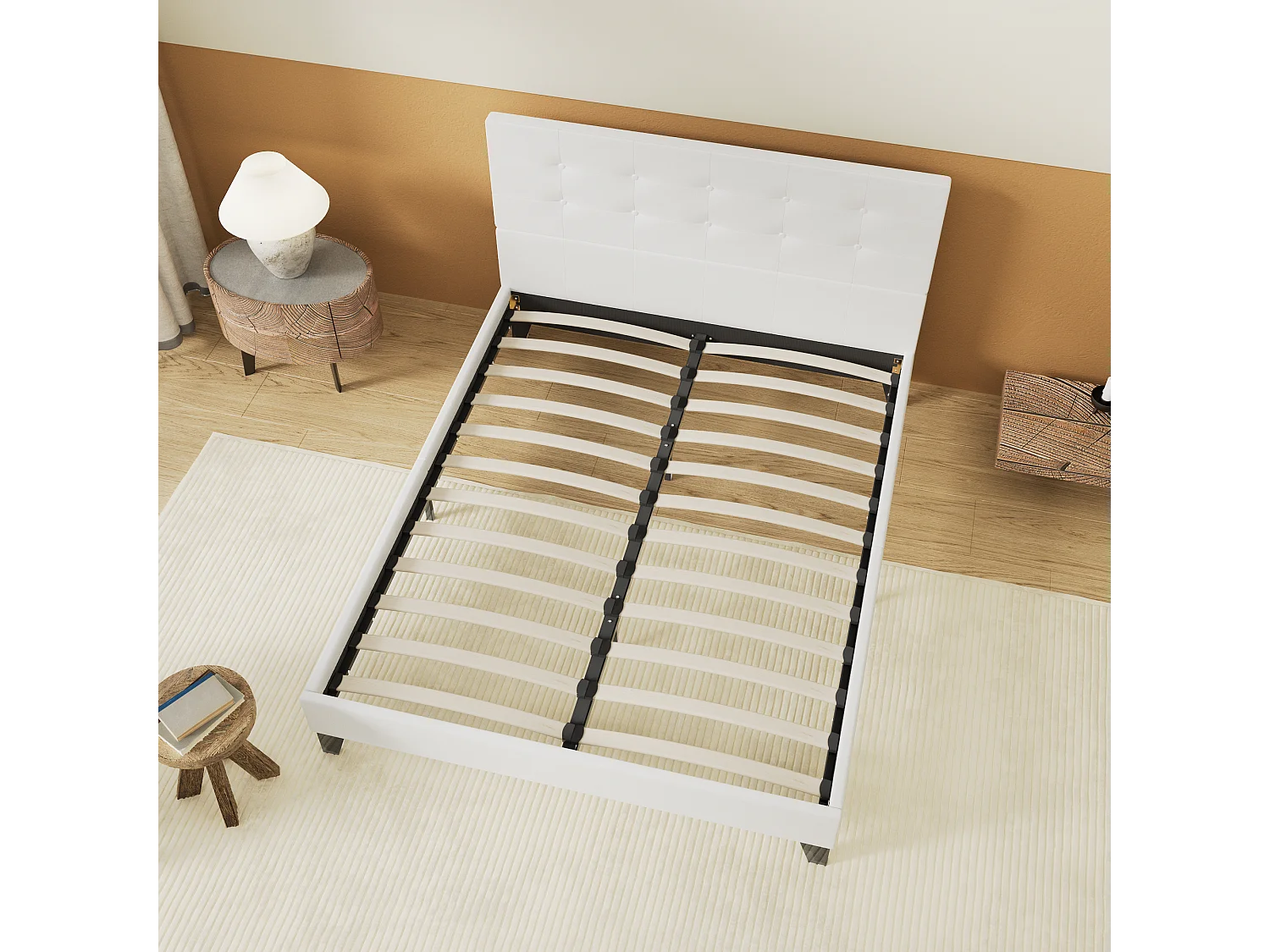 Lit 140x190 cm avec tête de lit similicuir couleur blanc