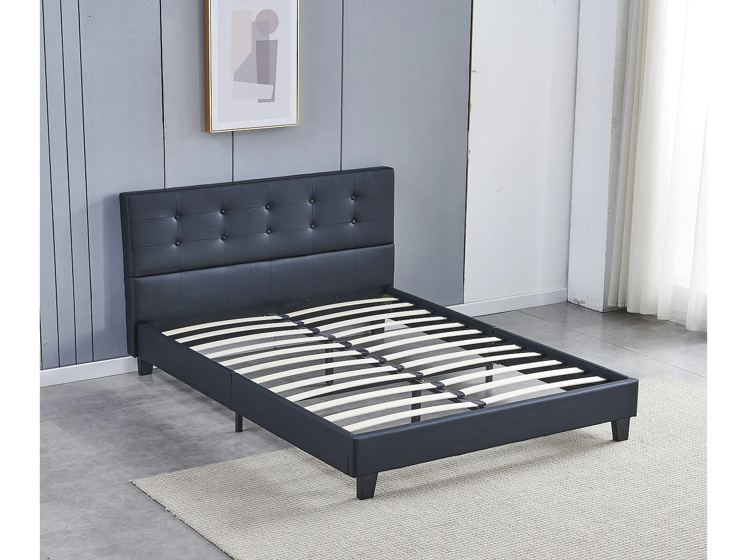 Lit 120x190 cm avec tête de lit similicuir couleur noir