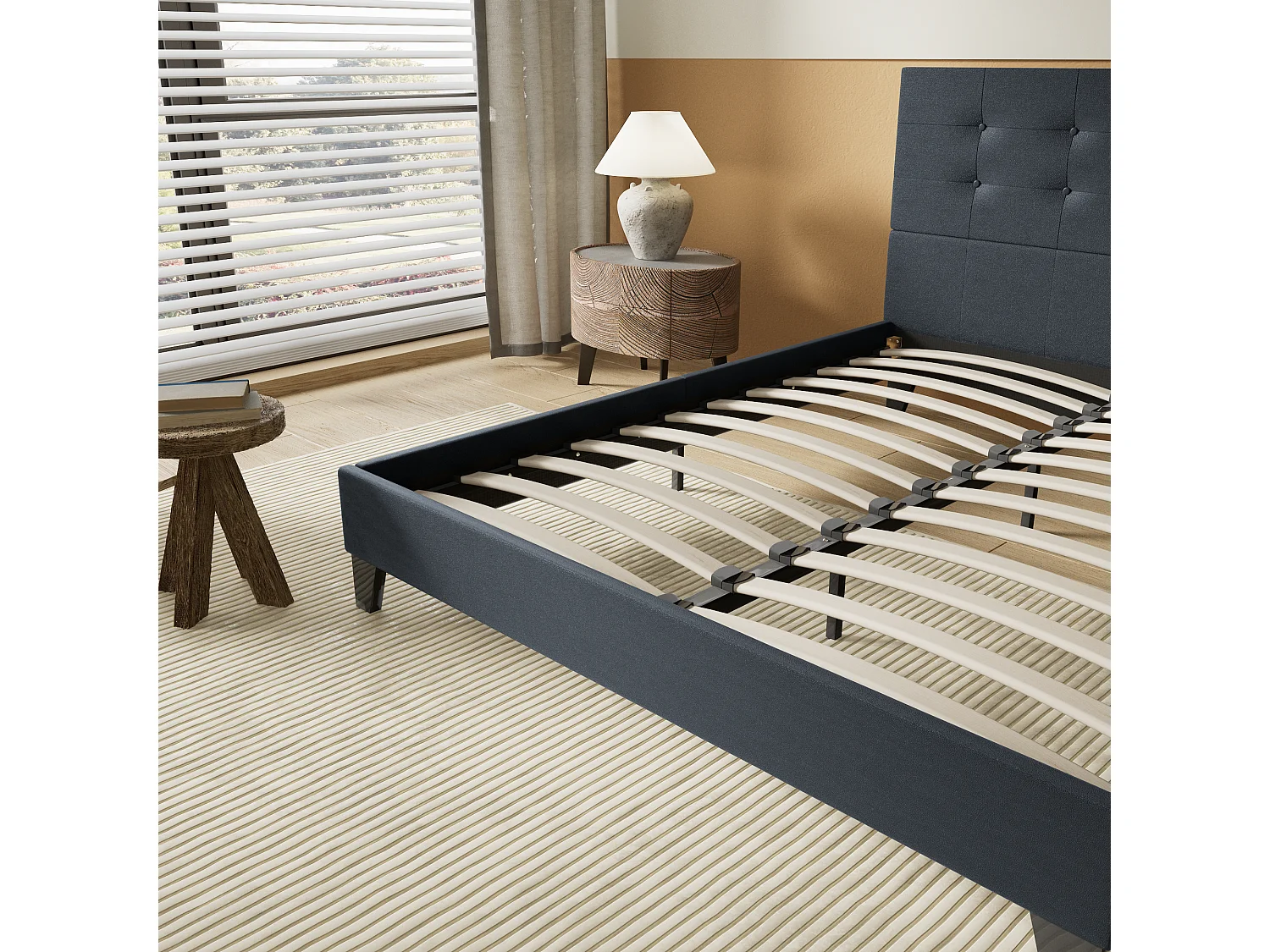 Lit 140x200 cm avec tête de lit similicuir couleur noir