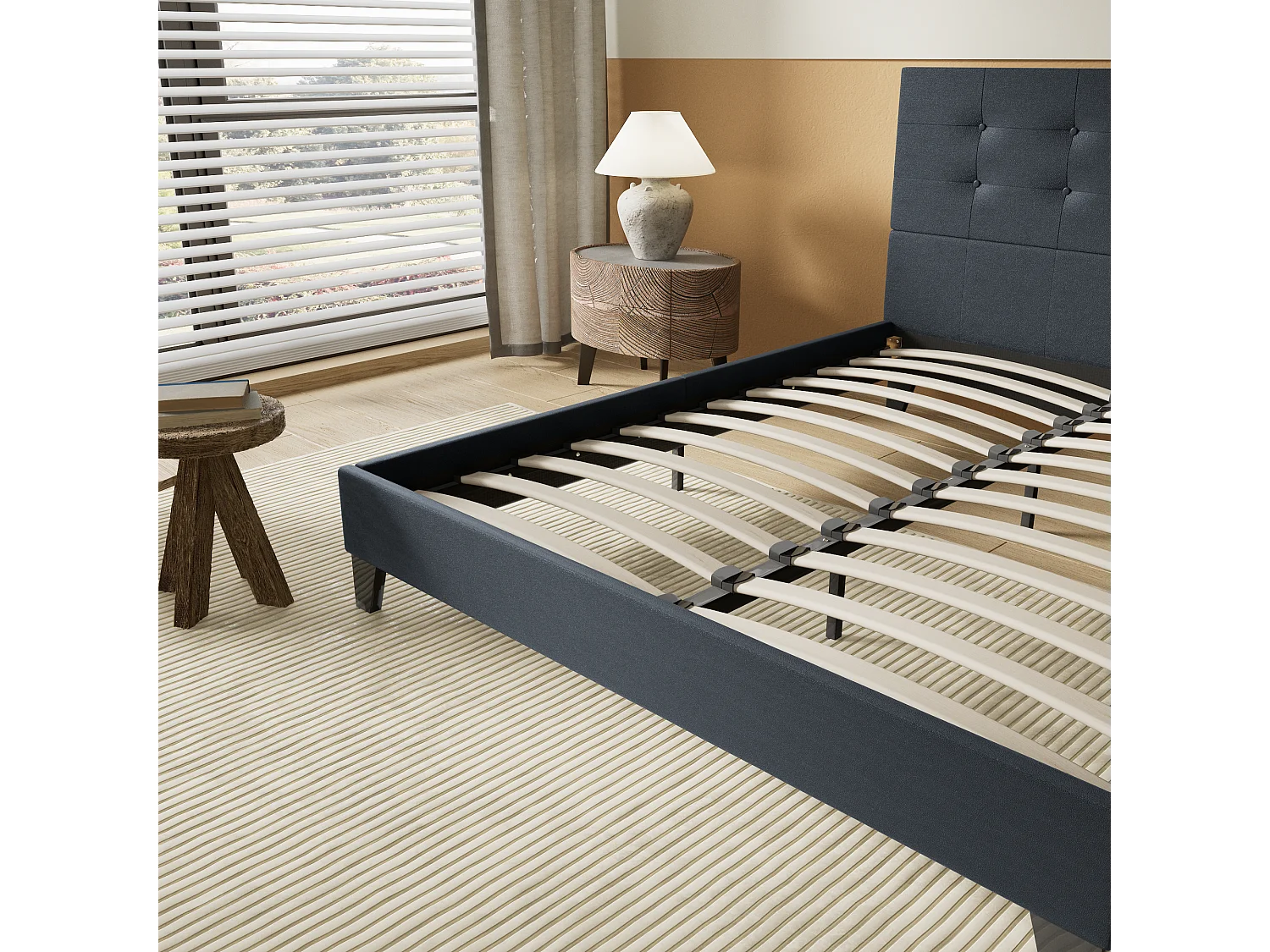 Lit 140x200 cm avec tête de lit similicuir couleur noir