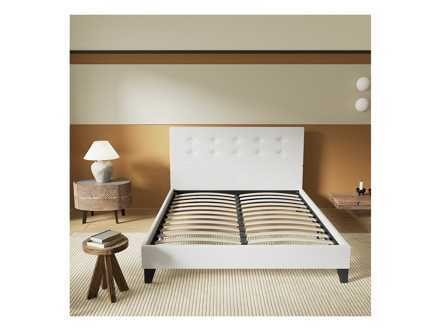 Lit 120x190 cm avec tête de lit similicuir couleur blanc