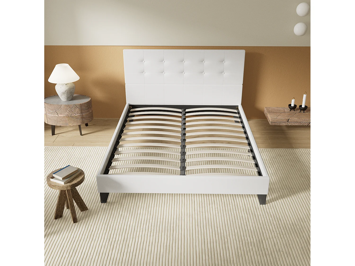 Lit 120x190 cm avec tête de lit similicuir couleur blanc