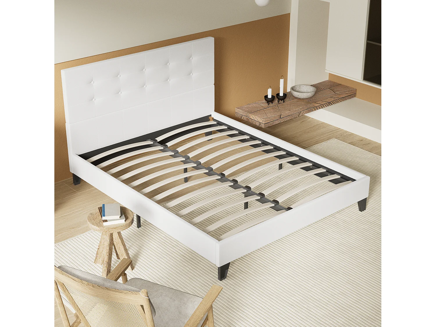 Lit 120x190 cm avec tête de lit similicuir couleur blanc